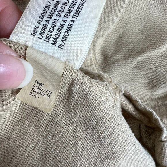 Universal Thread Shirt Women Tan Long Sleeve Collared Cropped Cotton Linen Blend - Picture 8 of 8